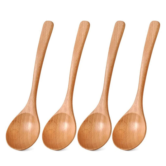 4Pcs Wooden Spoon Beech Wood Soup Spoon Japanese Kitchen Serving Spoons