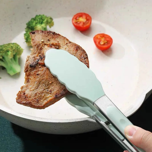 1Pc Silicone Food Tongs Stainless Steel Kitchen Tongs Silicone
