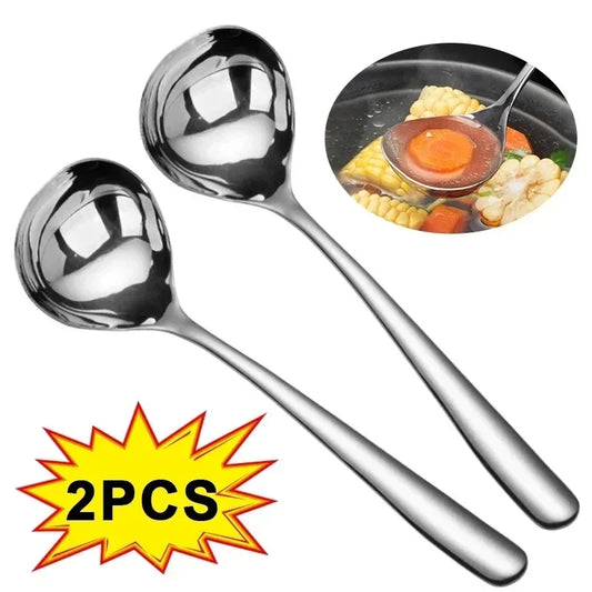 2/1Pcs Stainless Steel Spoon Thicken Long Handle Soup Spoons