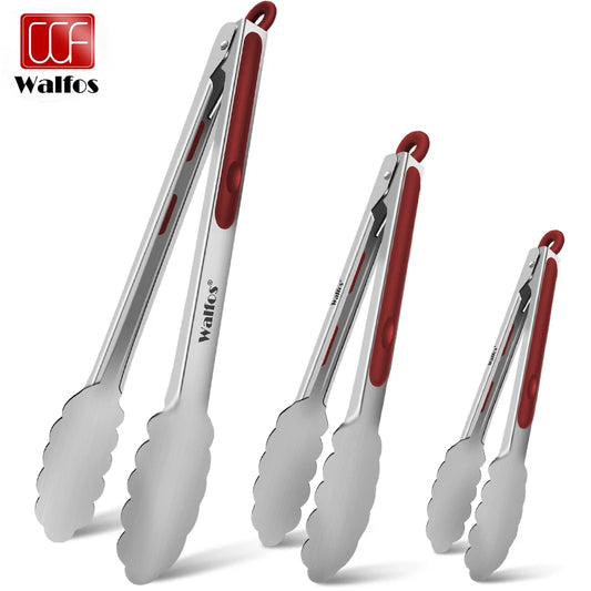 Walfos 1 Piece Red Stainless Steel Kitchen Tongs Food Grade for Cooking