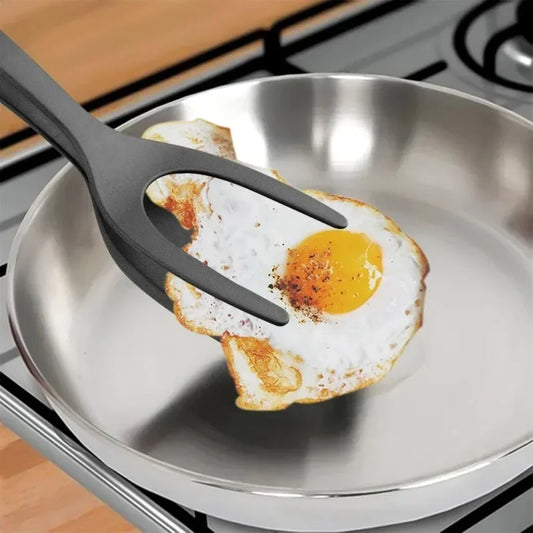 2 in 1 Nylon Grip Flip Tongs Egg Spatula Tongs Steak
