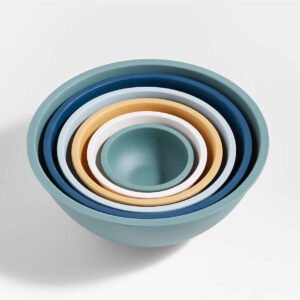 Set of 6 White Rimmed Mixing & Serving Bowls