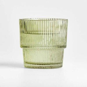 Vintage-Inspired Ribbed Whiskey Glass – Moss Green