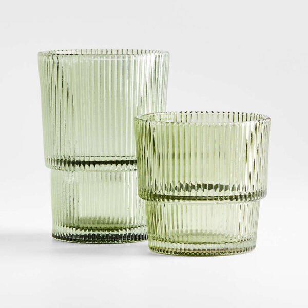 Vintage-Inspired Ribbed Whiskey Glass – Moss Green - Image 2