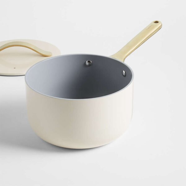 Cream Ceramic-Coated Saucepan – Non-Stick & Oven-Safe - Image 3