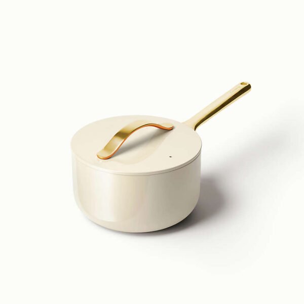 Cream Ceramic-Coated Saucepan – Non-Stick & Oven-Safe