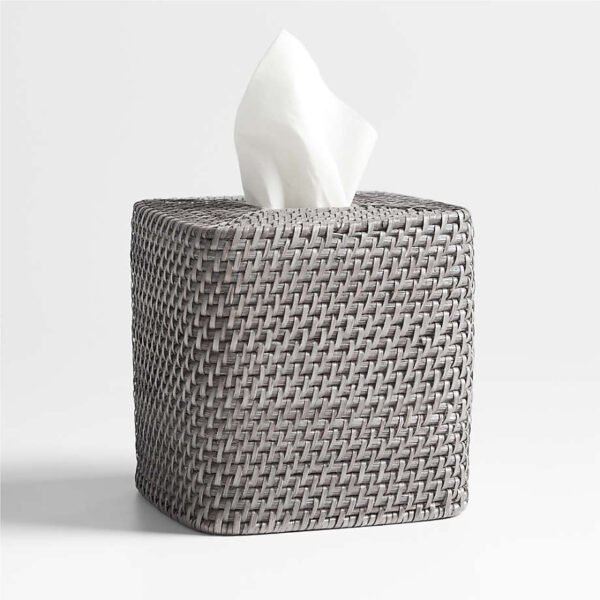 Gray Bamboo Tissue Box Cover – Handmade Square Design