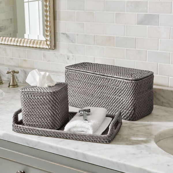 Gray Bamboo Tissue Box Cover – Handmade Square Design - Image 3