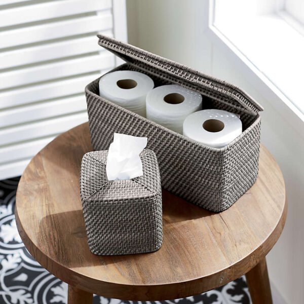 Gray Bamboo Tissue Box Cover – Handmade Square Design - Image 4