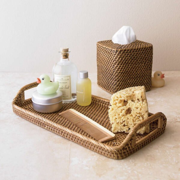 Gray Bamboo Tissue Box Cover – Handmade Square Design - Image 2
