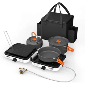 Portable 2-burner Camping Stove set Cookware
