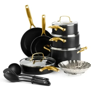 Gold 14 Piece Cookware Pots And Pans Set